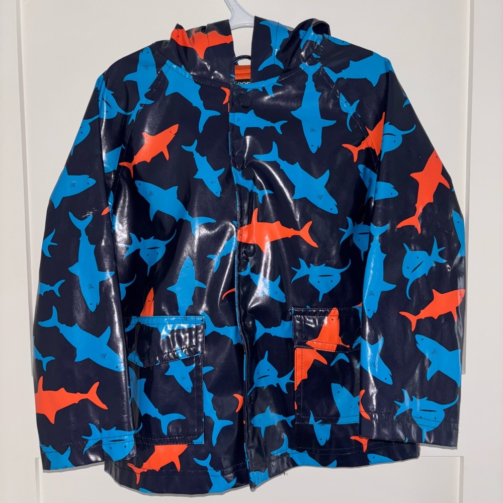 George Kids Shark Pattern Raincoat - Navy and Orange